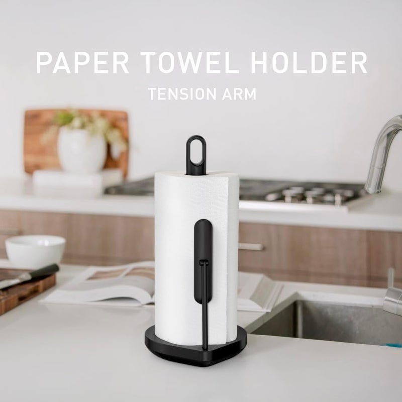 Simple Human Tension Arm Standing Paper Towel Holder, Heavy-Duty, Easy One-Handed Tear, Kitchen Countertop, Black Stainless Steel - Image 2